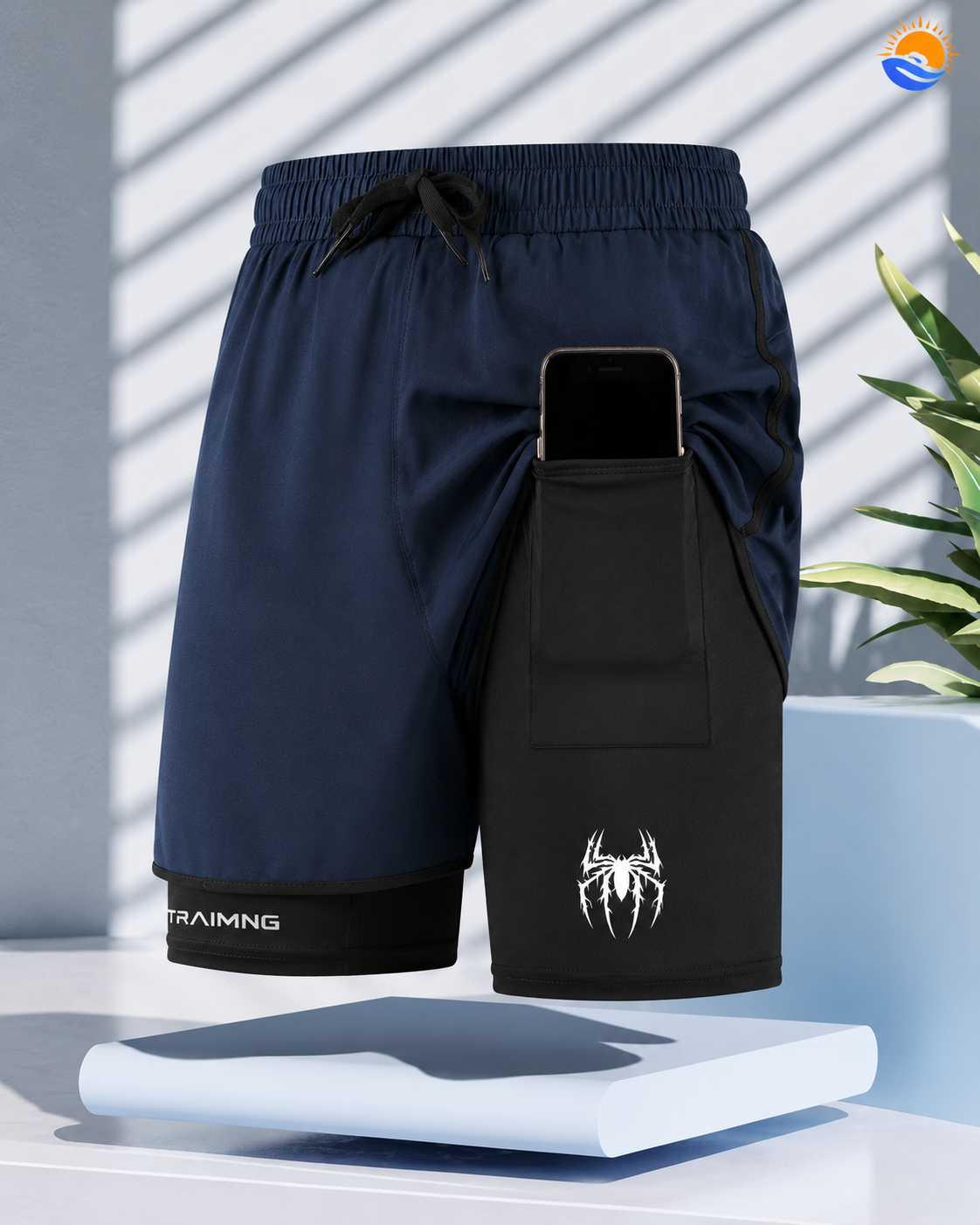 2-i-1 Sportsshorts til Herre med Kompressionslag & Telefonlomme