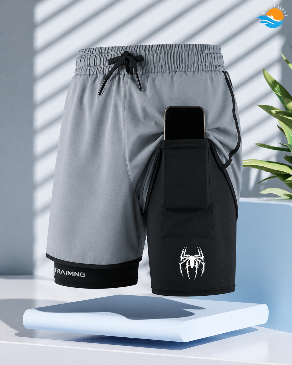 2-i-1 Sportsshorts til Herre med Kompressionslag & Telefonlomme