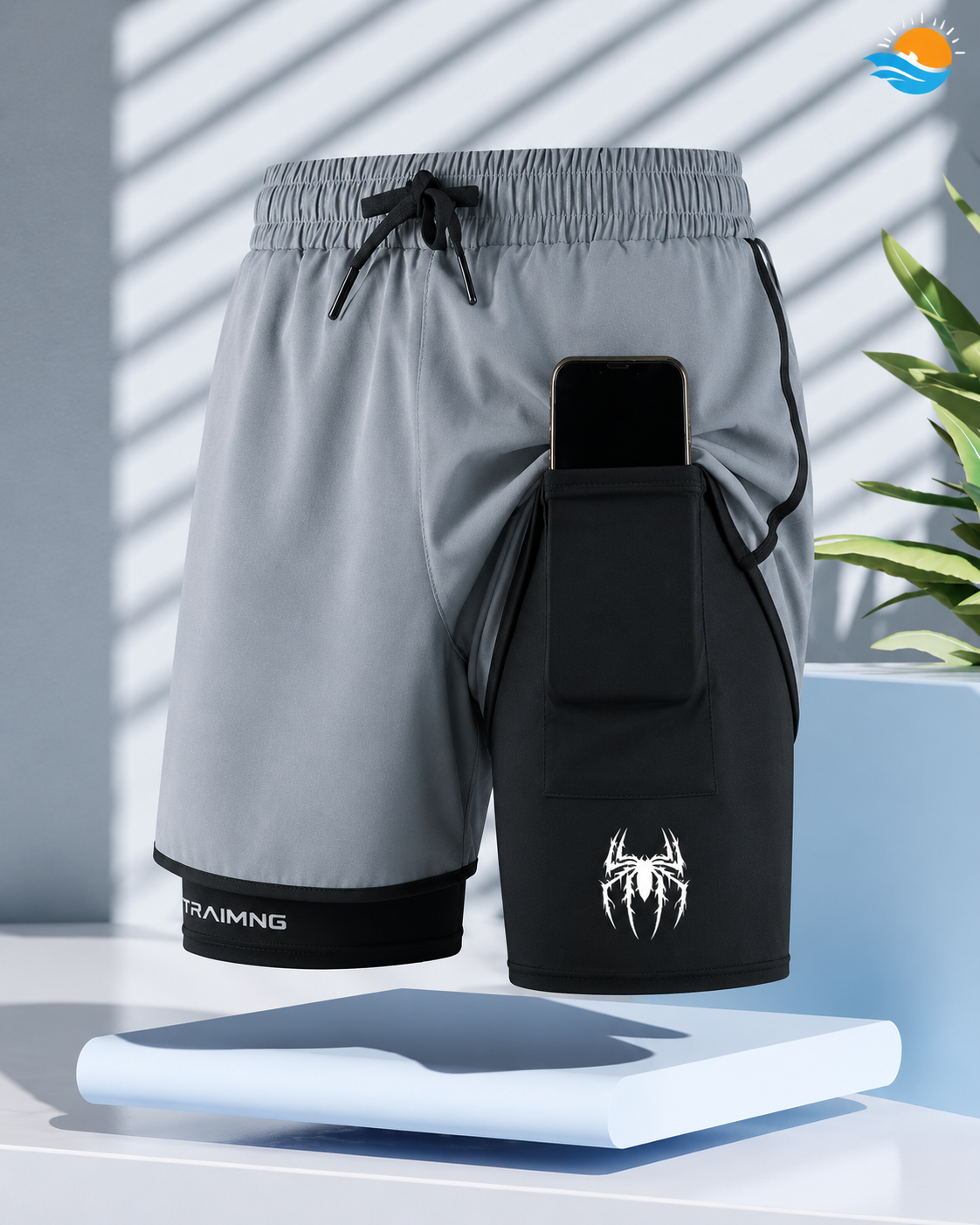 2-i-1 Sportsshorts til Herre med Kompressionslag & Telefonlomme