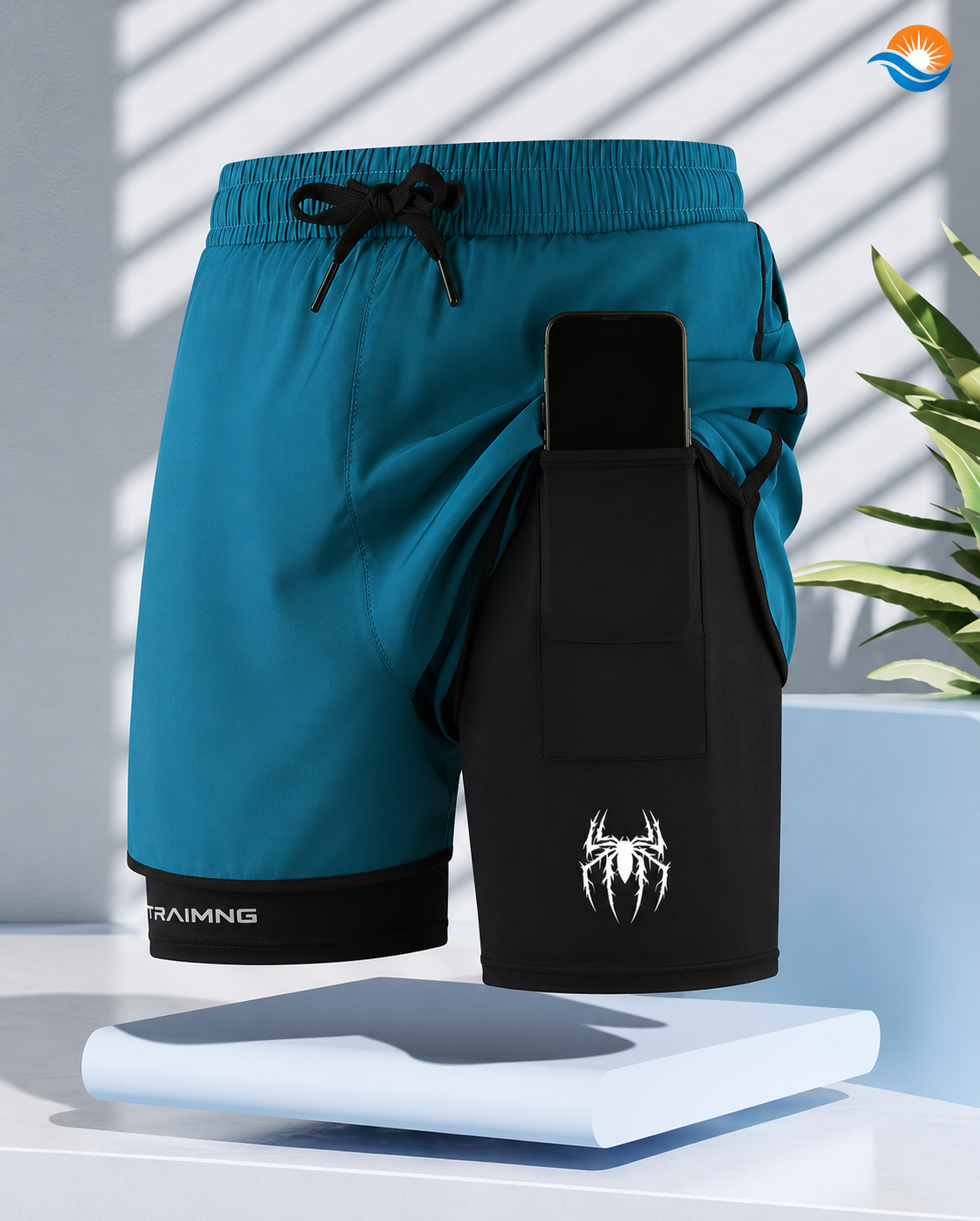 2-i-1 Sportsshorts til Herre med Kompressionslag & Telefonlomme
