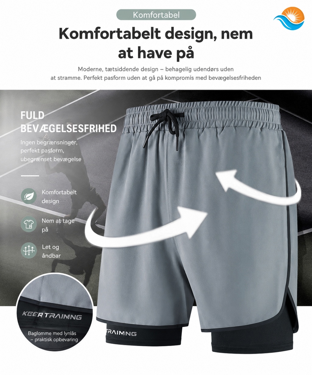 2-i-1 Sportsshorts til Herre med Kompressionslag & Telefonlomme