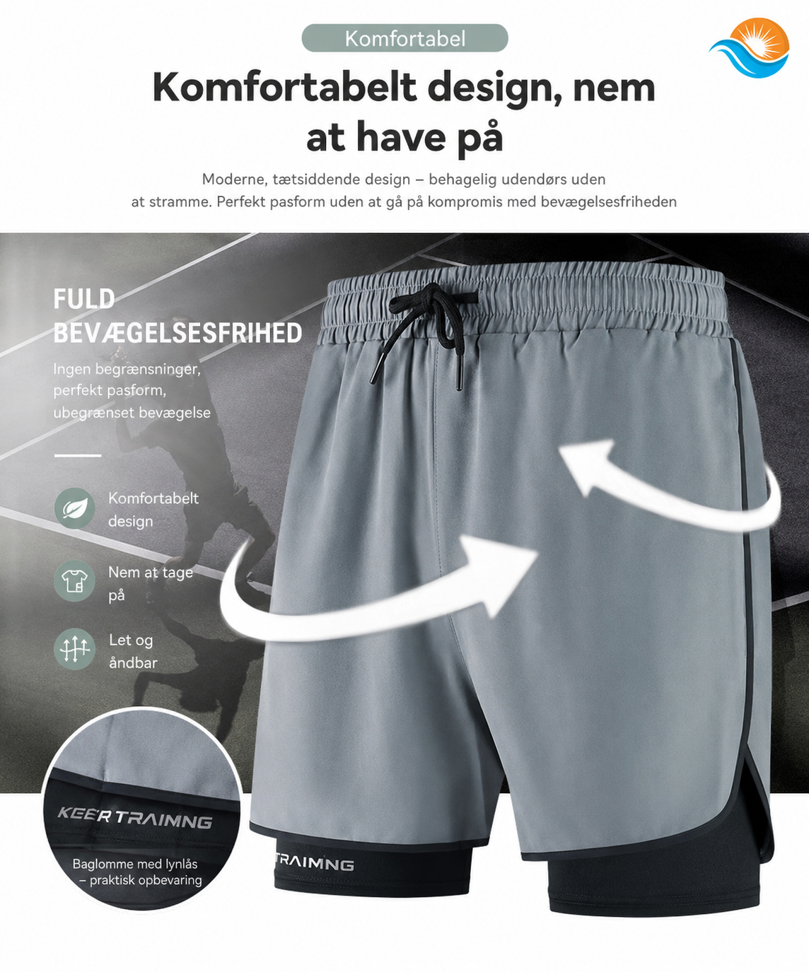 2-i-1 Sportsshorts til Herre med Kompressionslag & Telefonlomme
