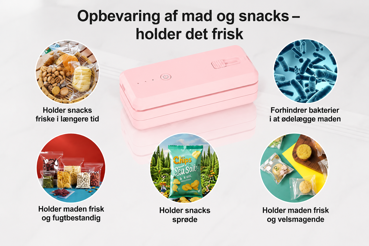 Bærbar 2-i-1 mini poseforsegler med integreret skærer