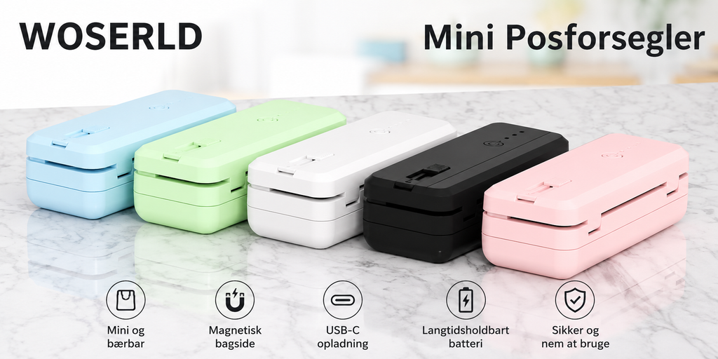 Bærbar 2-i-1 mini poseforsegler med integreret skærer