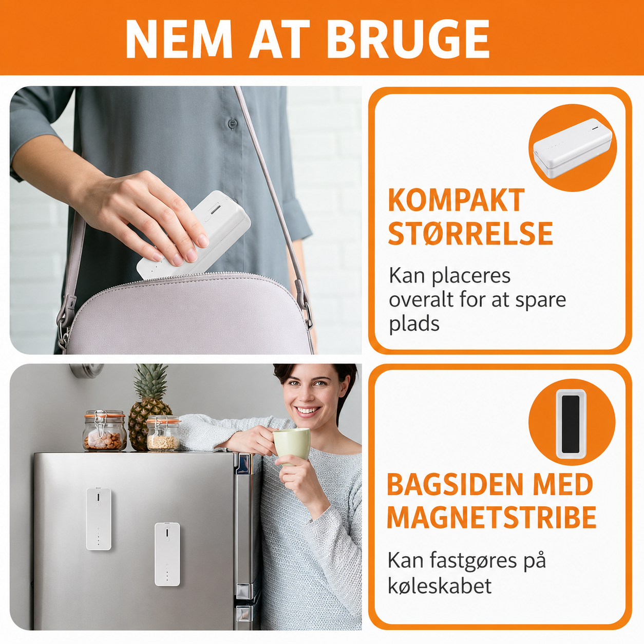 Bærbar 2-i-1 mini poseforsegler med integreret skærer