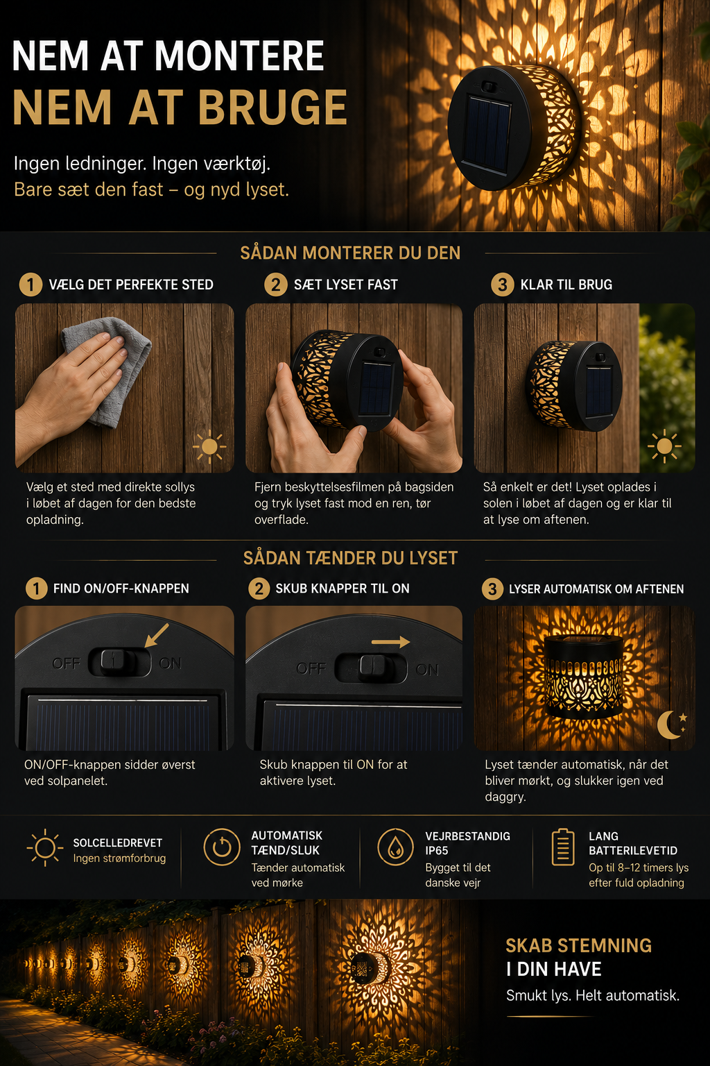 Solar mandala lys til hegn og have