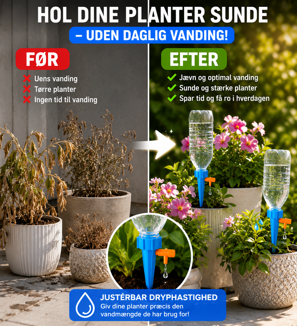 Automatisk dryp-vandingssystem til blomster og planter
