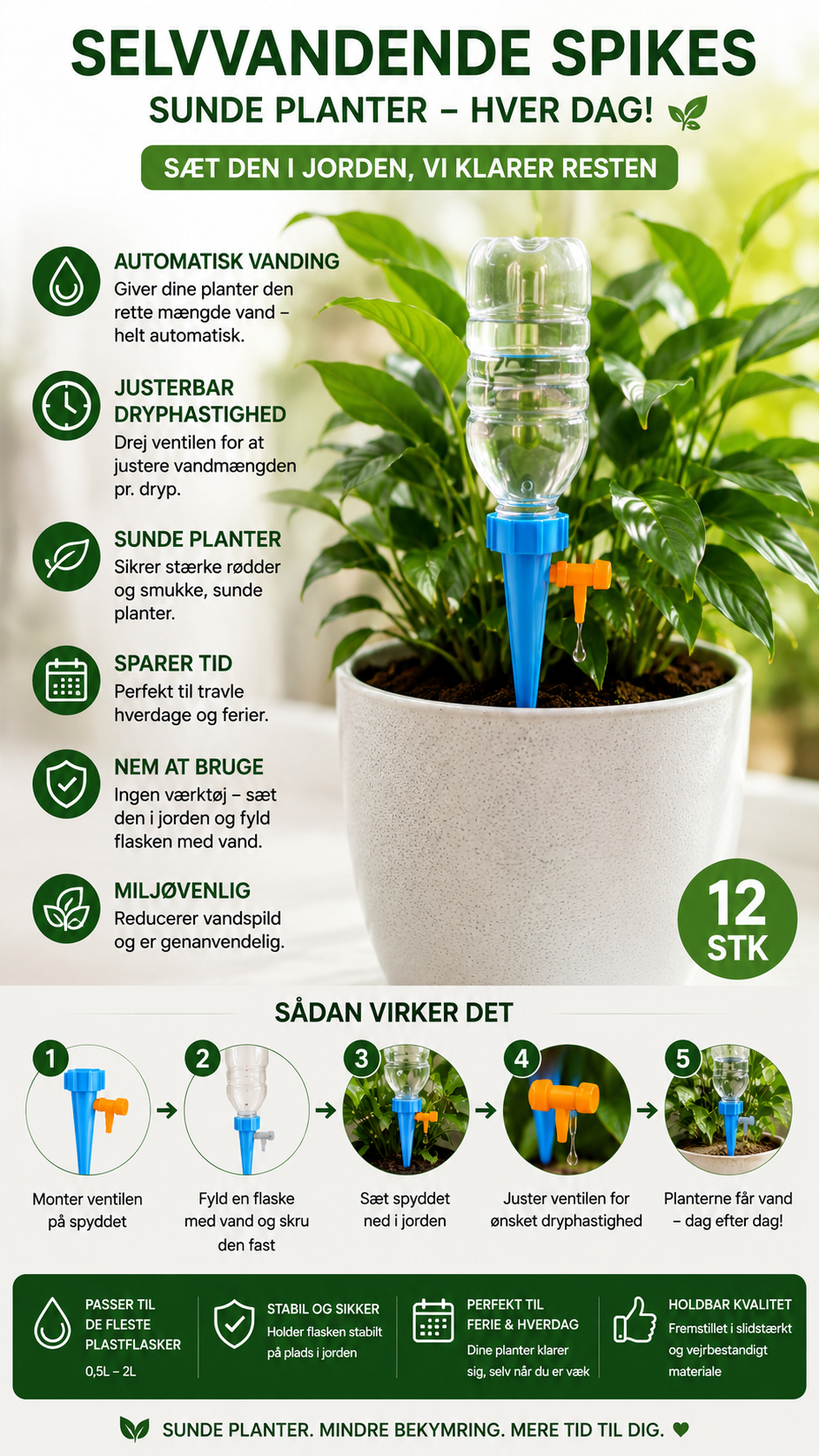 Automatisk dryp-vandingssystem til blomster og planter