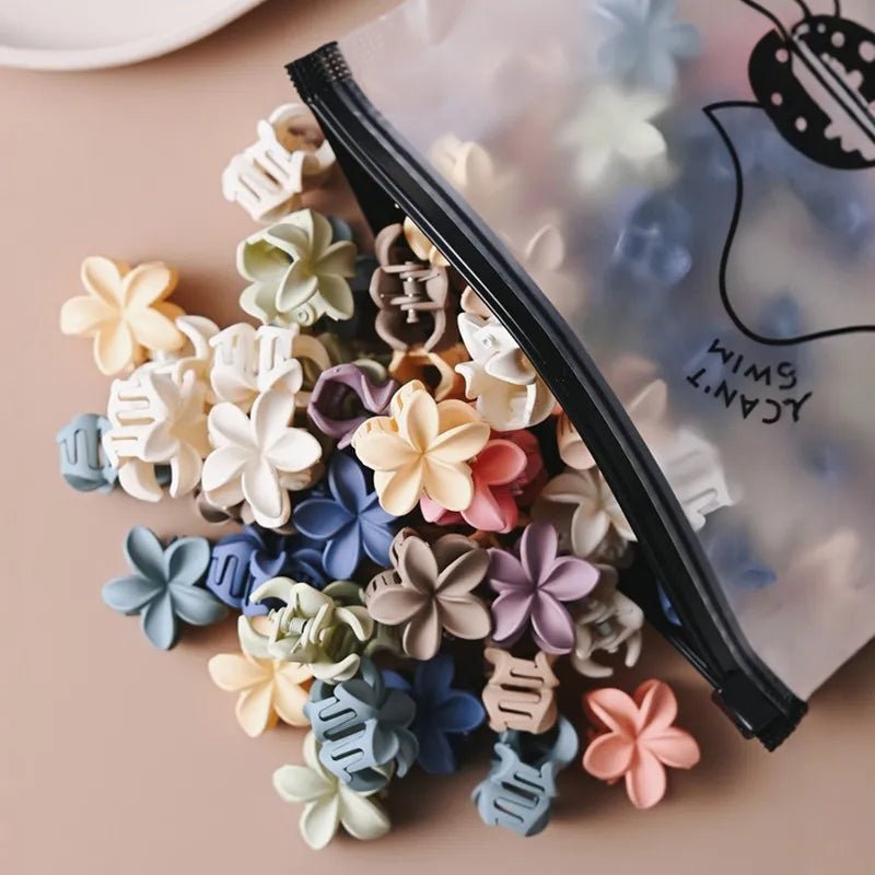 Sæt med 10/20 små hårklemmer i søde blandede blomsterfarver med frosted finish