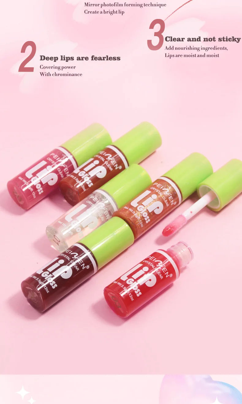 6-delt spejl læbeglans sæt med fugtighedgivende og letvægtig lip balm