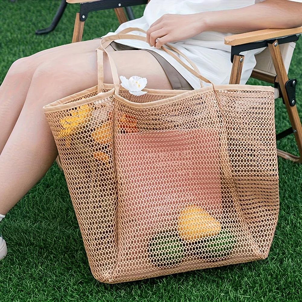 Stor strandtaske til kvinder i holdbart vævet polyester med masser af plads