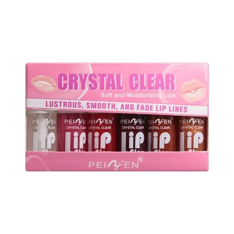 6-delt spejl læbeglans sæt med fugtighedgivende og letvægtig lip balm